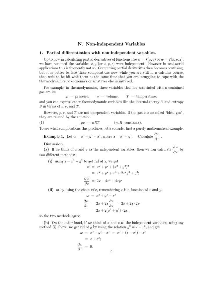 Non Independent Variables | PDF | Variable (Mathematics) | Derivative