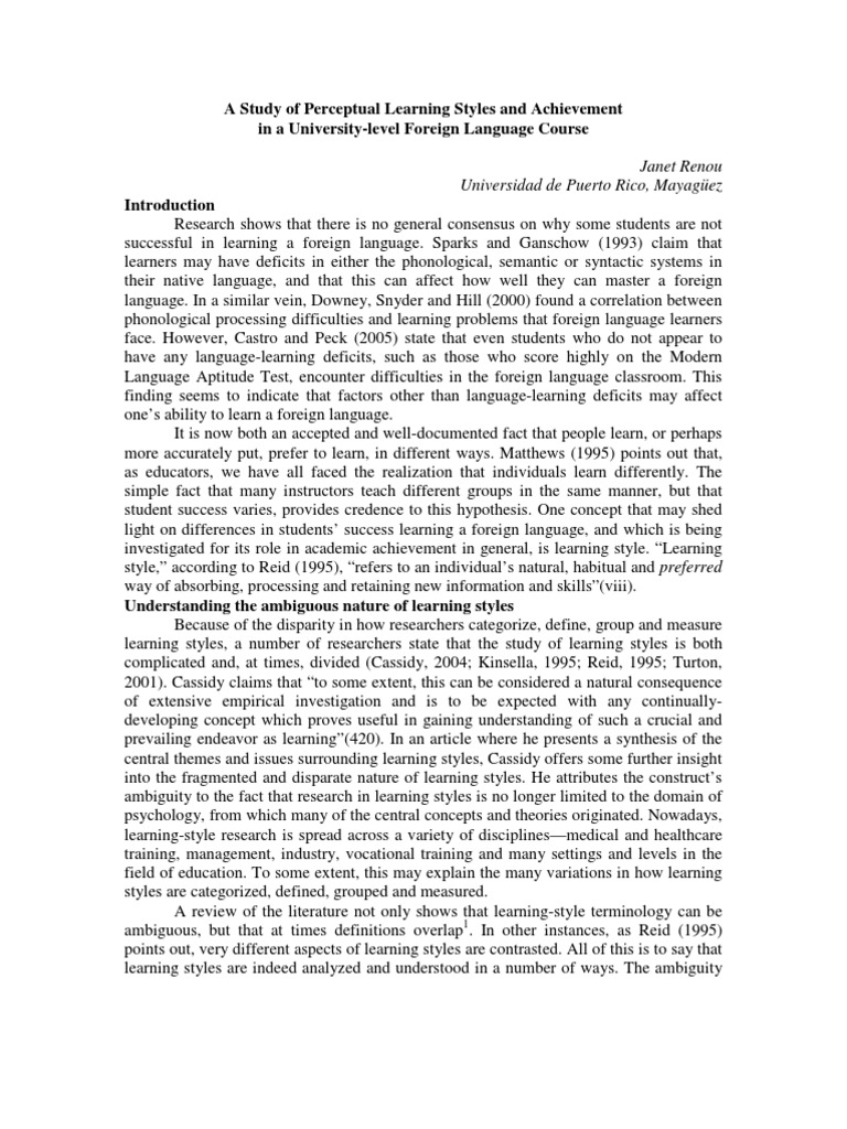 Learning Style | PDF | Learning Styles | Perception
