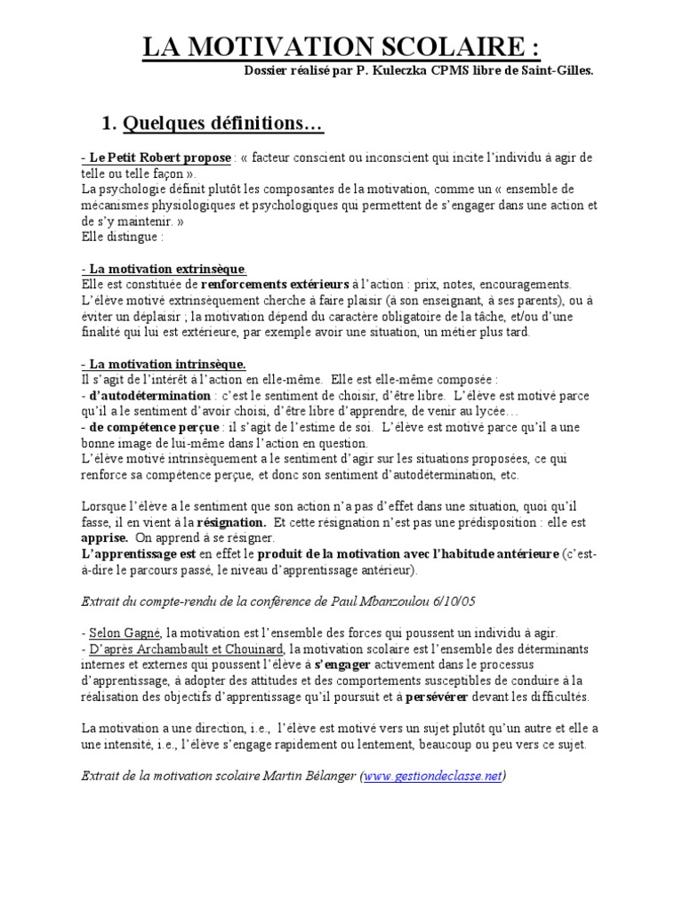 Motivation Scolaire : Définition et Approches | PDF | Motivation | Motivant