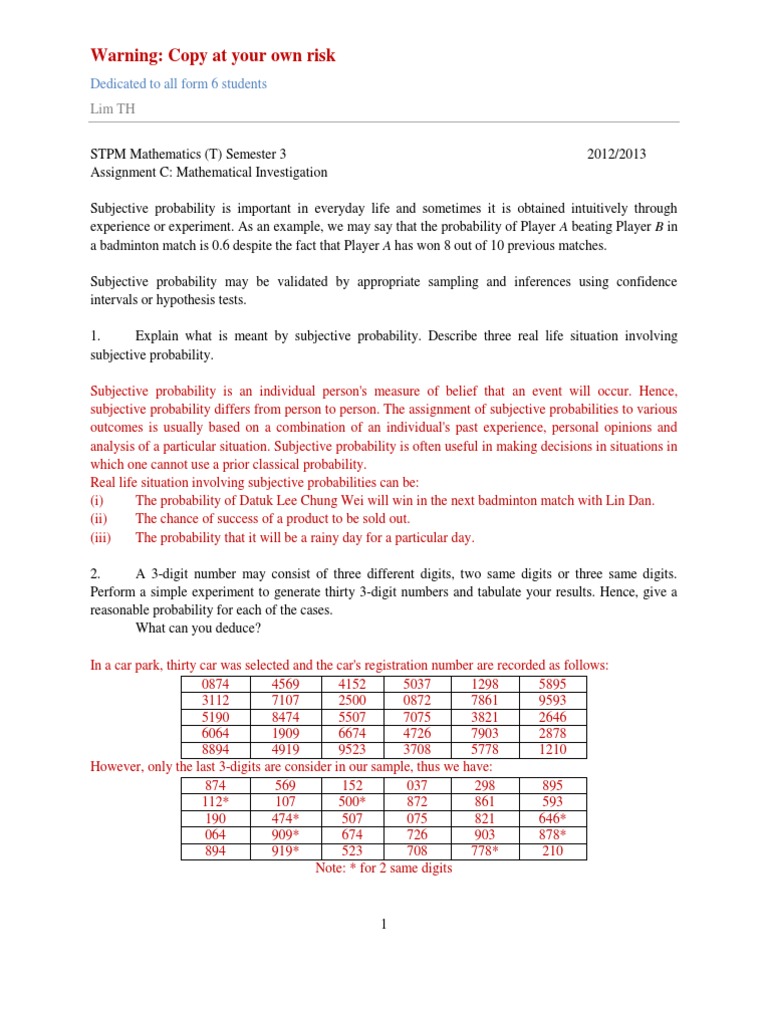 STPM Mathematics Assign 3 | PDF | Probability | Confidence Interval