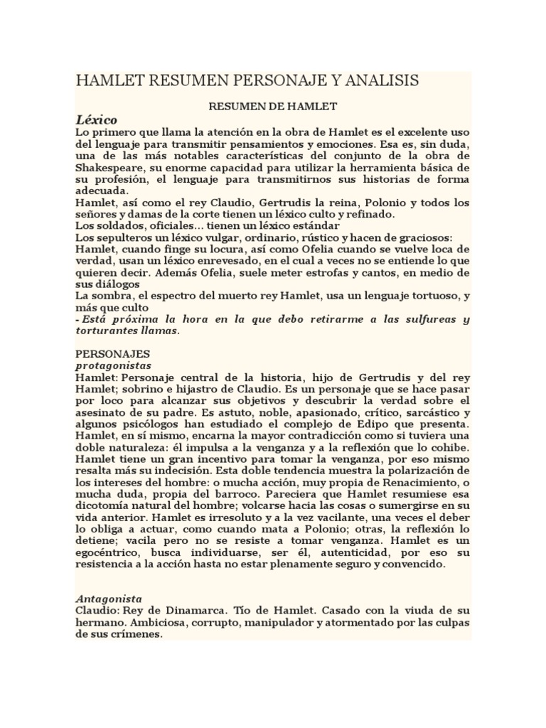 Genero Literario De La Obra Hamlet