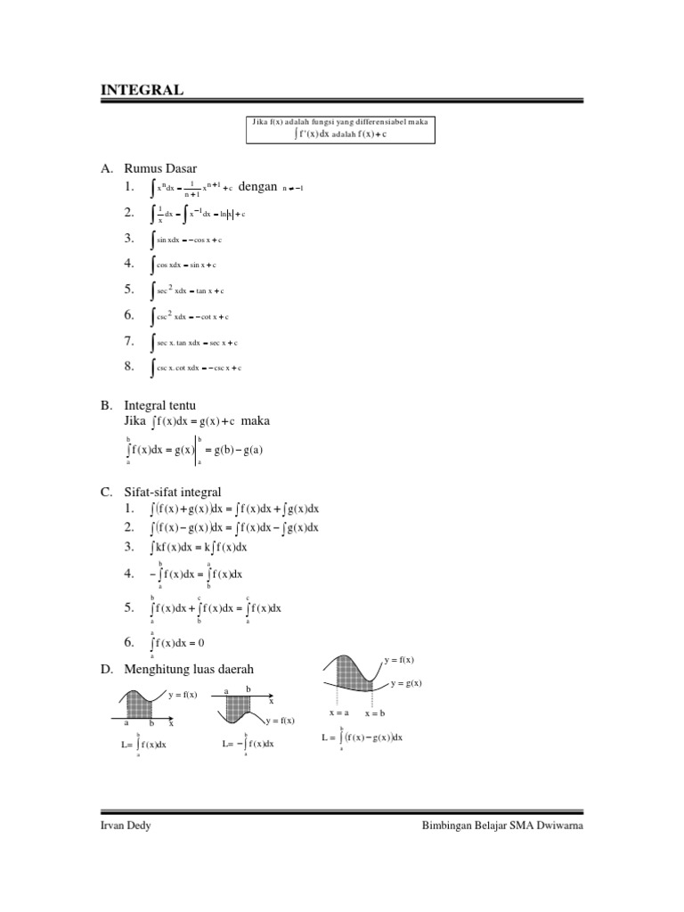 Rumus dan Sifat Integral Dasar | PDF | Metode & Bahan Ajar