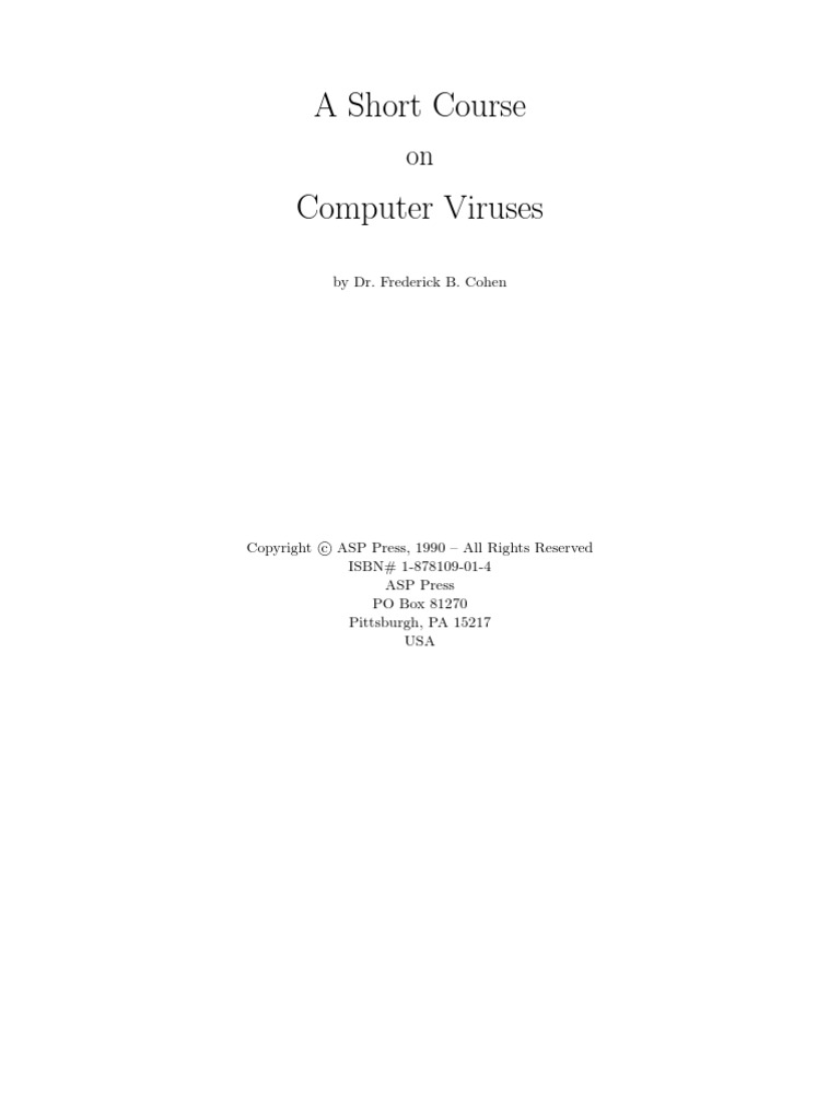 A Short Course On Computer Viruses | PDF | Computer Virus | Secrecy