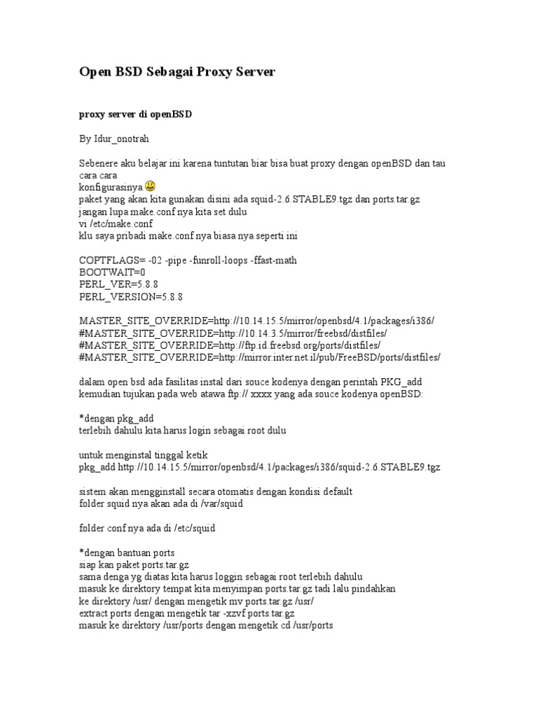 Konfigurasi Proxy Server di OpenBSD | PDF