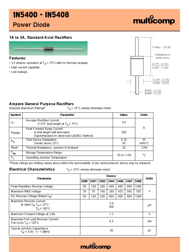 Diode IN5408 data sheet Diode Rectifier