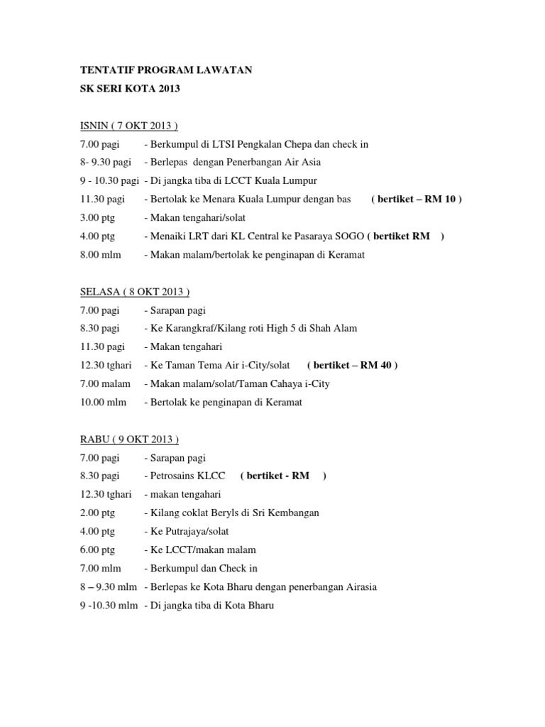 Tentatif Program Lawatan | PDF | Memasak, Makanan, & Anggur