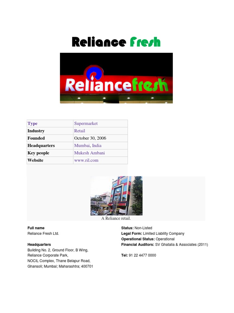 Reliance fresh ppt picture