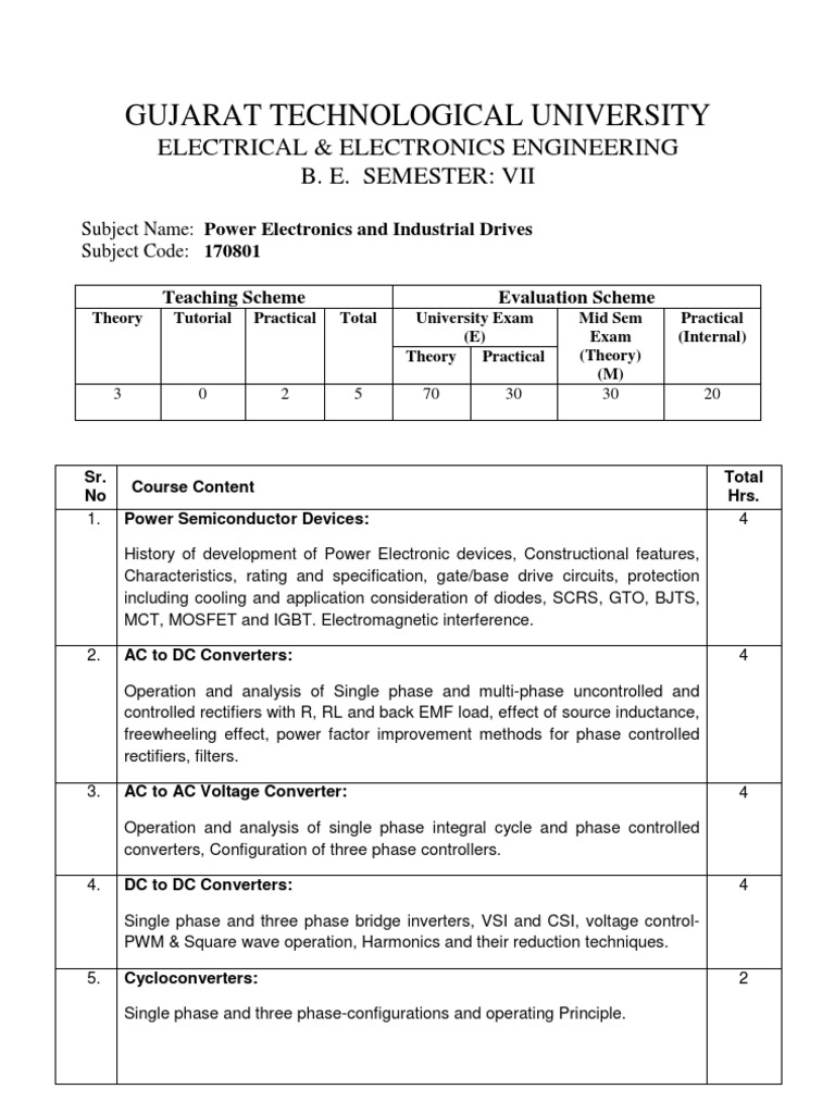 Gujarat Technological University Course Syllabus Power Electronics and