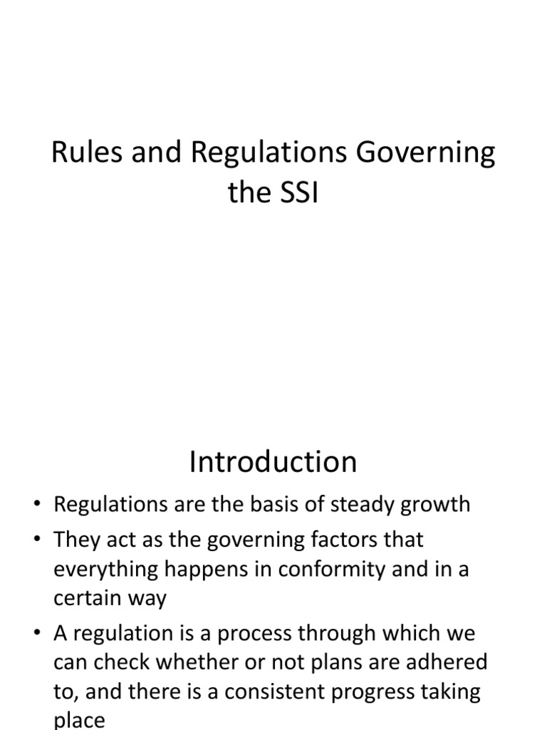 Rules and Regulations Governing The SSI PDF Factory Supplemental
