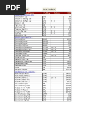 Product List Scheme Pdf Pharmacology Drugs