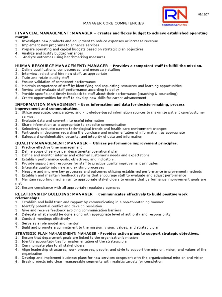 Manager Core Competencies Overview | PDF | Competence (Human Resources ...