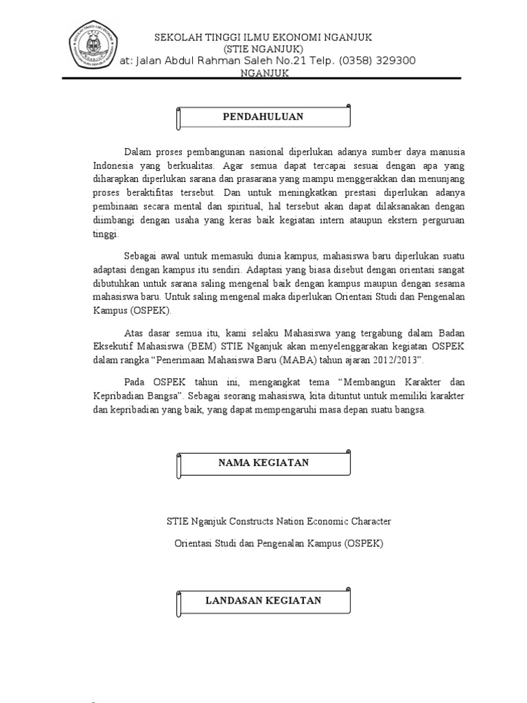 Proposal Penerimaan Mahasiswa Baru Perguruan Tinggi