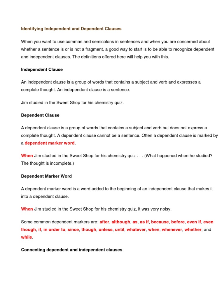 Identifying Clauses: Independent vs Dependent | PDF