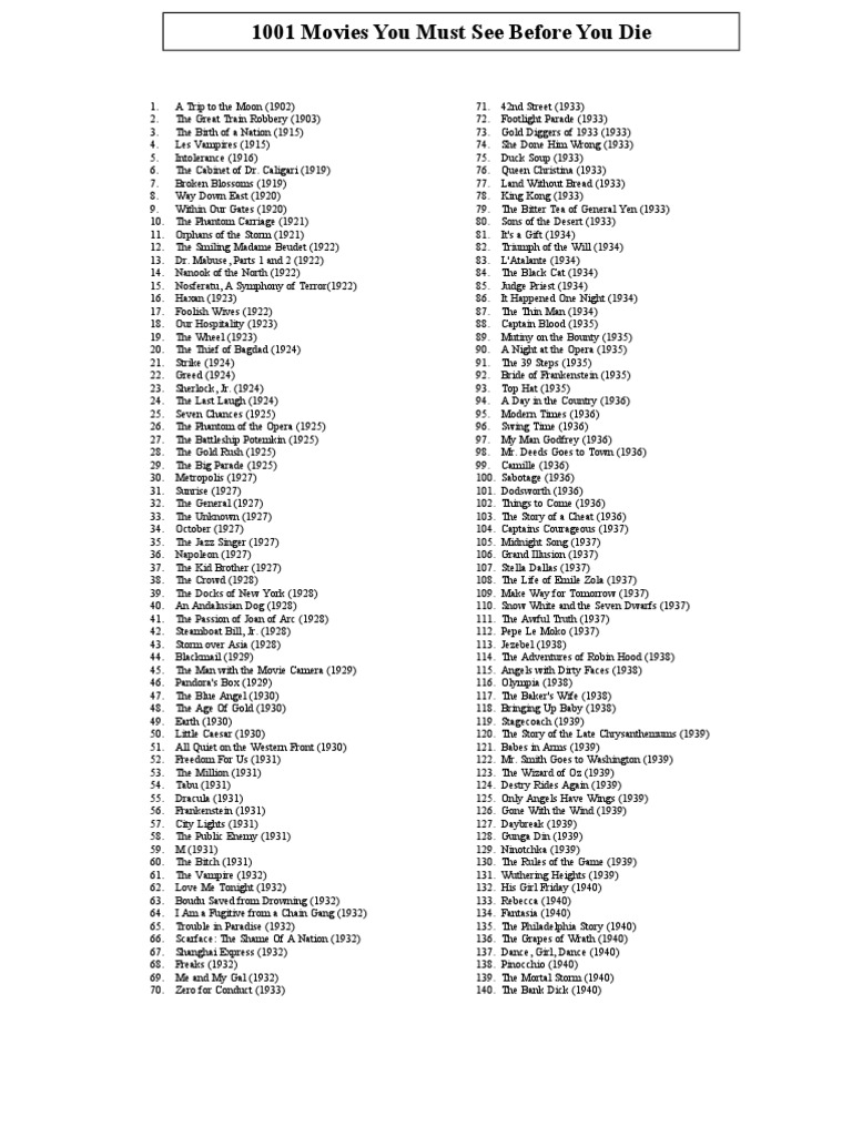 1001 Movies You Must See Before You Die Leisure Fiction & Literature