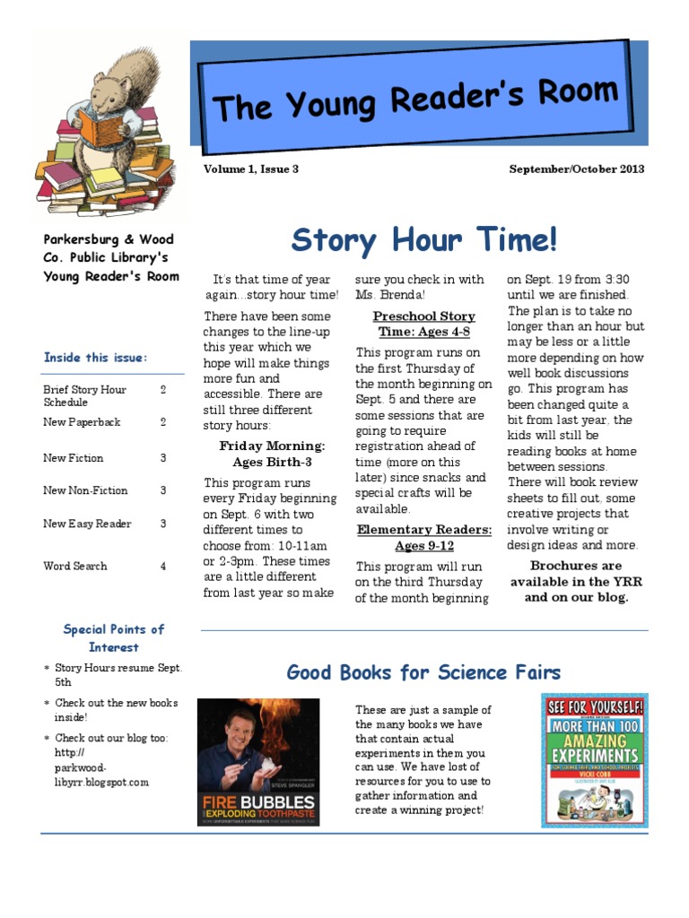 Parkersburg Library Story Hour Schedule | PDF | Libraries