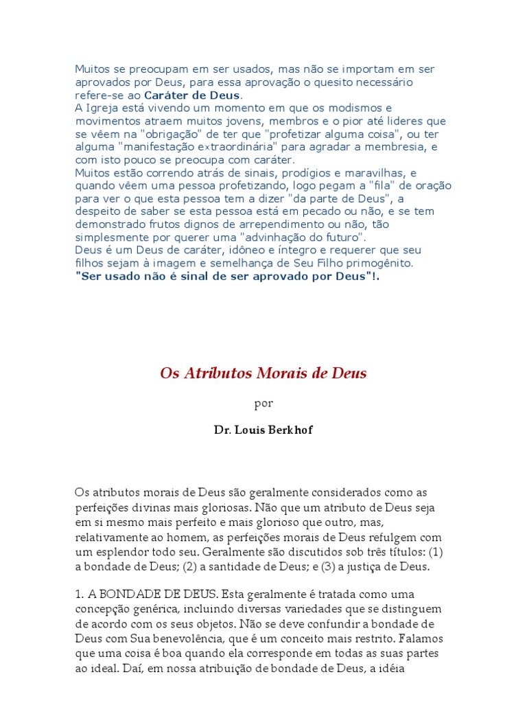 Os Atributos Morais de Deus | PDF | Santo | Deus