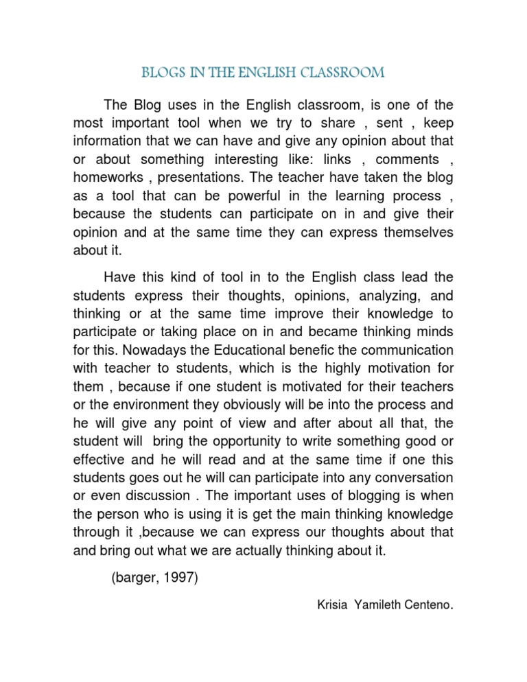 Blogs in The English Classroom | PDF