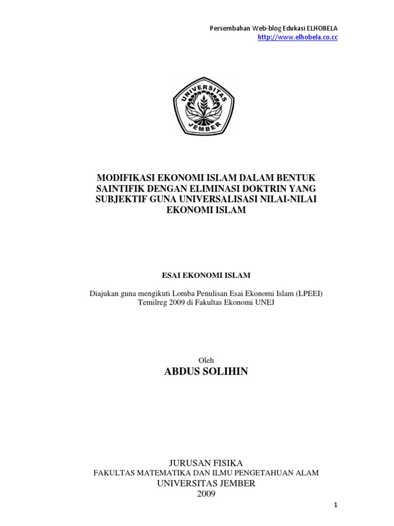 Esai Ekonomi Islam Ekonomi Syariah