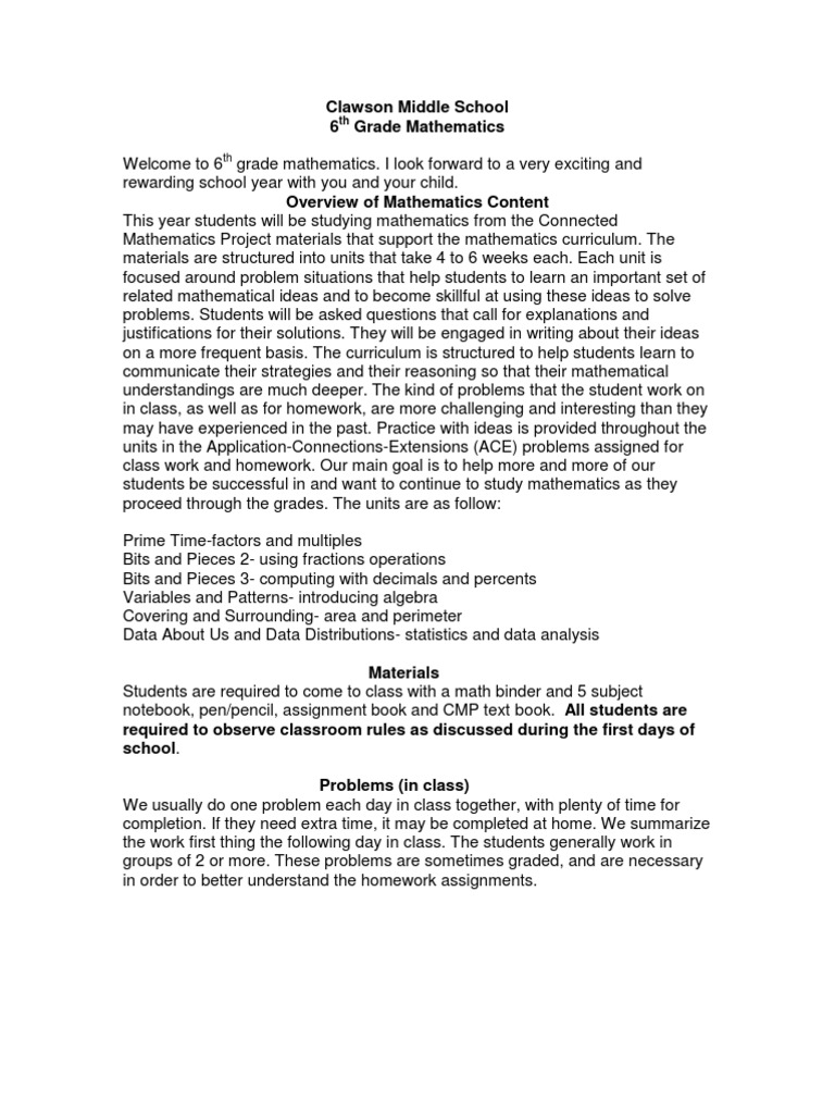 Math Expectations PDF Homework Pedagogy