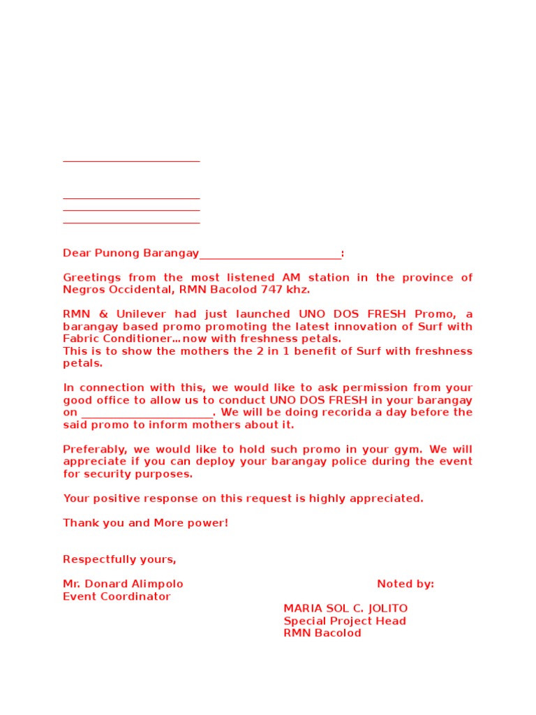 Letter for Events | Business