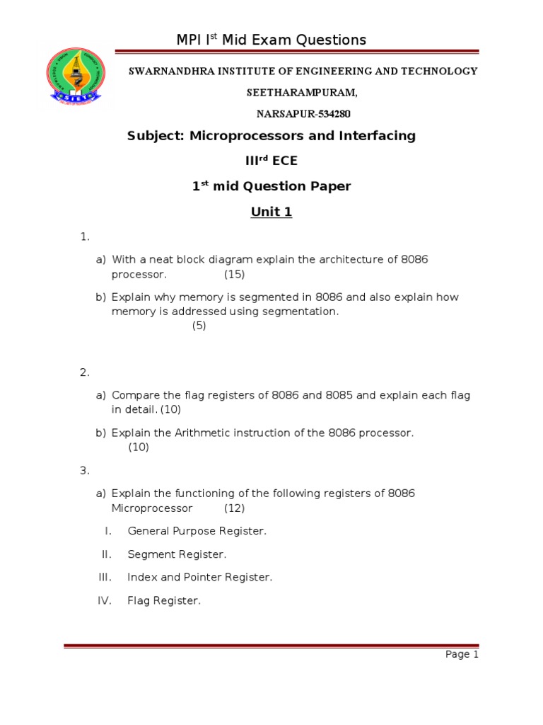 MPI Mid Exam Questions Overview | PDF | Microprocessor | Digital Technology