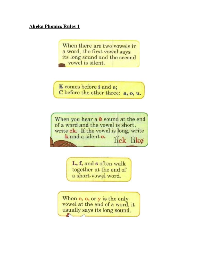 Abeka Phonics Rules 1 | PDF for Free Printable Abeka Phonics Charts