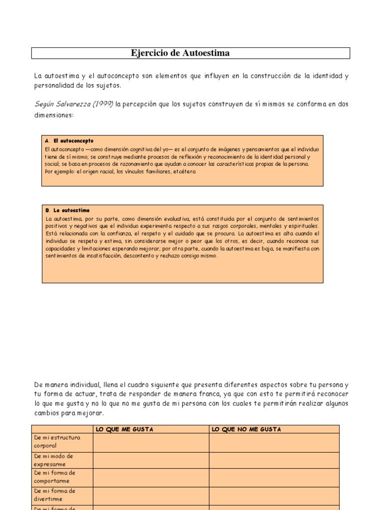 Ejercicio de Autoestima | PDF | Autoestima | Toma de decisiones