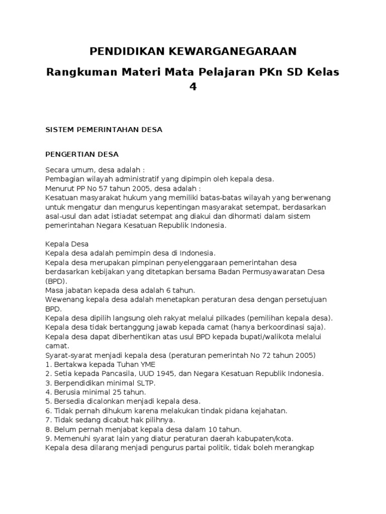 Materi Pkn Sd Kelas 4 Siswapelajar Com