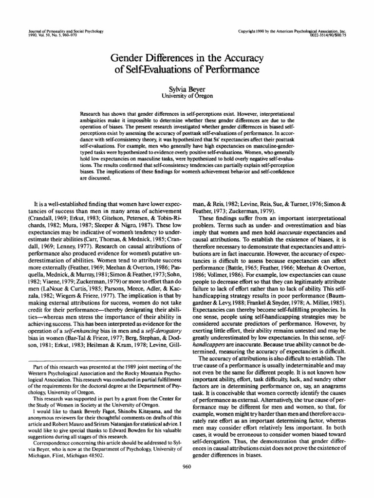 Gender Differences in The Accuracy of Self Evaluations of Performance ...