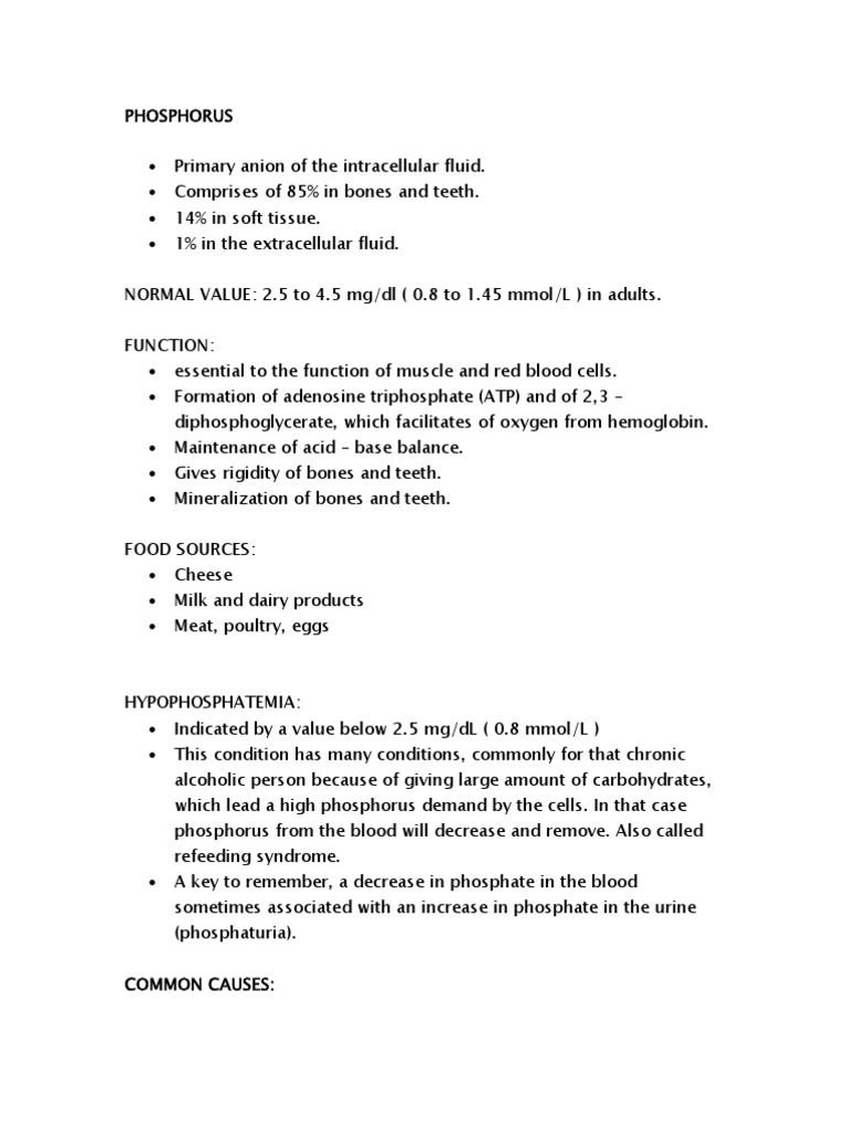 Phosphorus Phosphate Blood