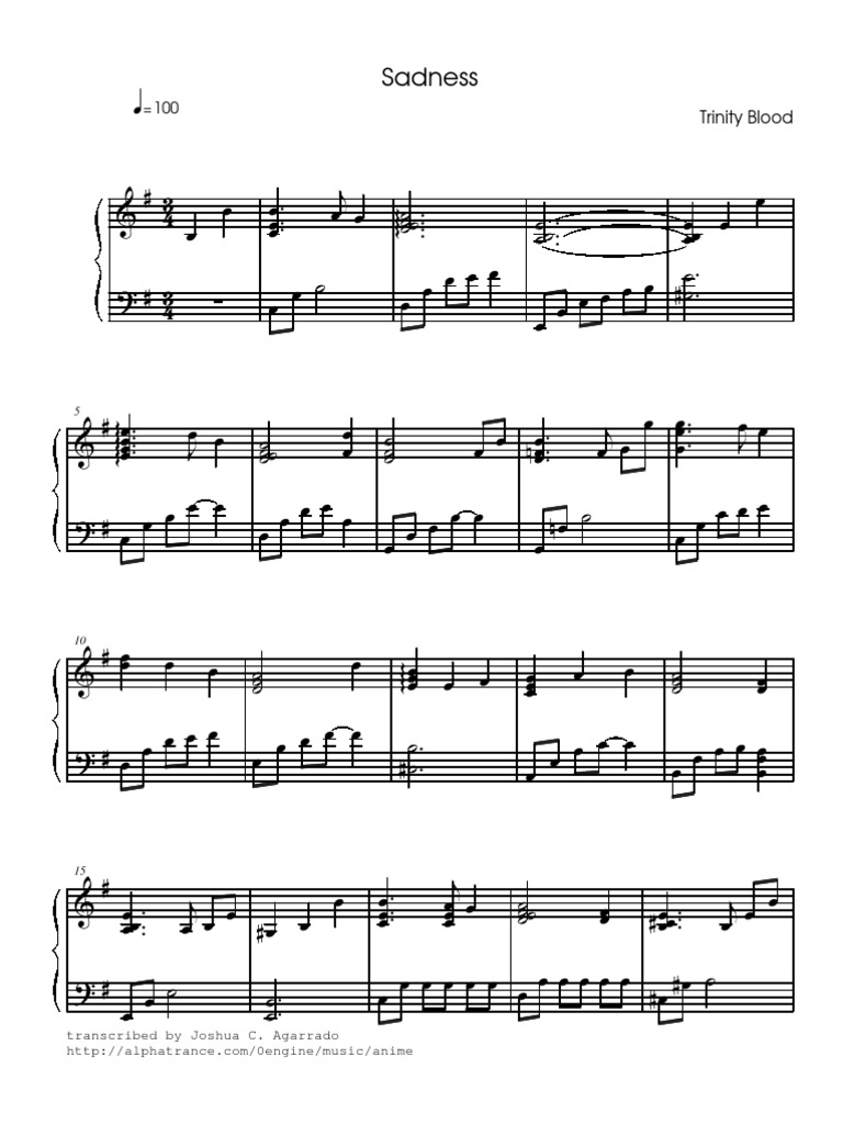 Sad Anime Piano Sheet Music