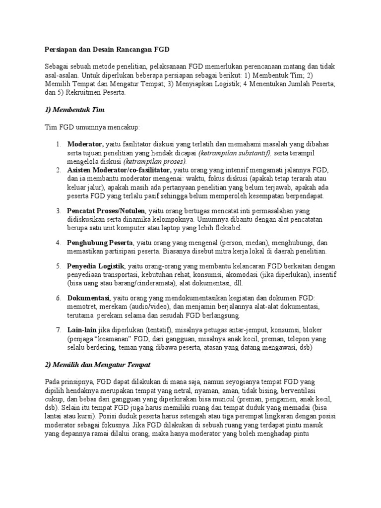 Persiapan Dan Desain Rancangan Fgd
