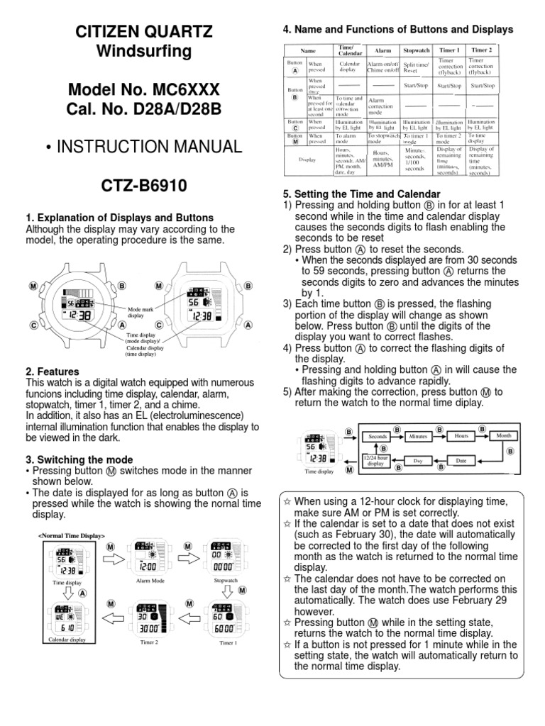 digital watch instructions 4 button