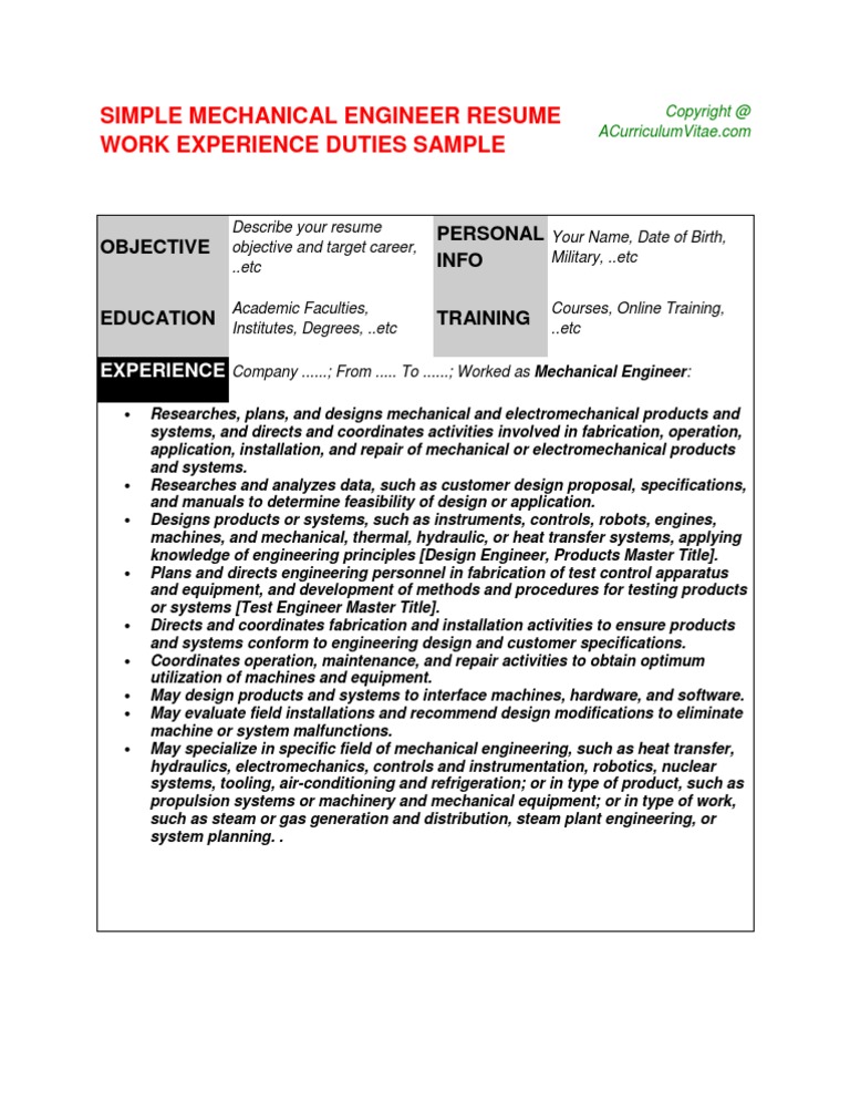 Mechanical Engineer Resume Sample | PDF | Technology & Engineering ...