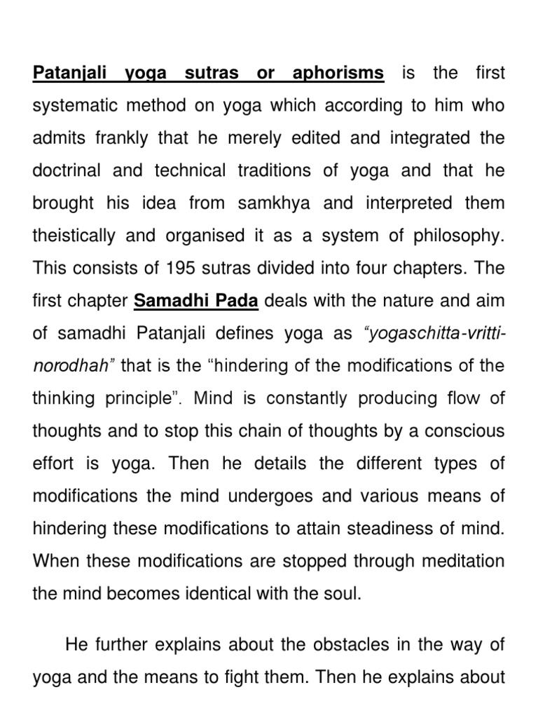 Overview of Patanjali's Yoga Sutras | PDF | Yoga Sutras Of Patanjali | Yoga