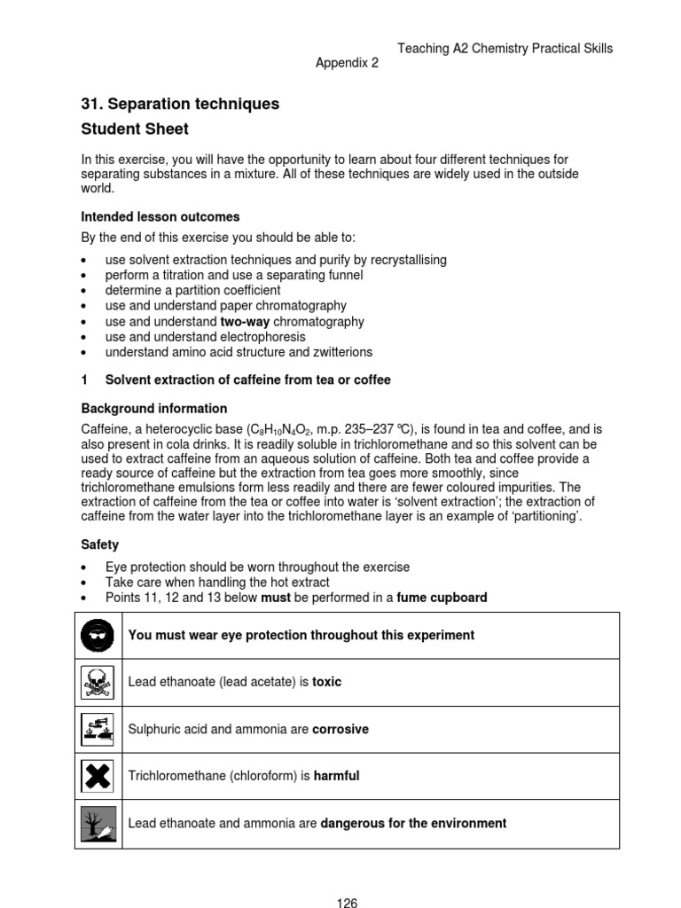 Separation Techniques Student Sheet: Intended Lesson Outcomes | PDF ...