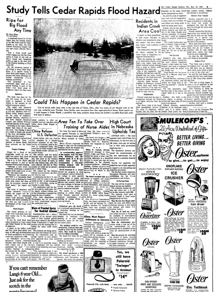 Study Tells Cedar Rapids Flood Hazard 1967 Gazette PDF Flood Taxes