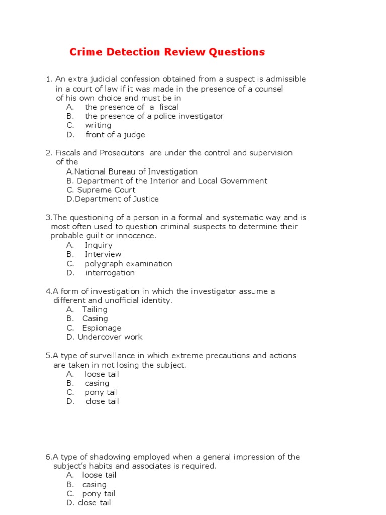 Crime Detection Review Questions Fires Drugs