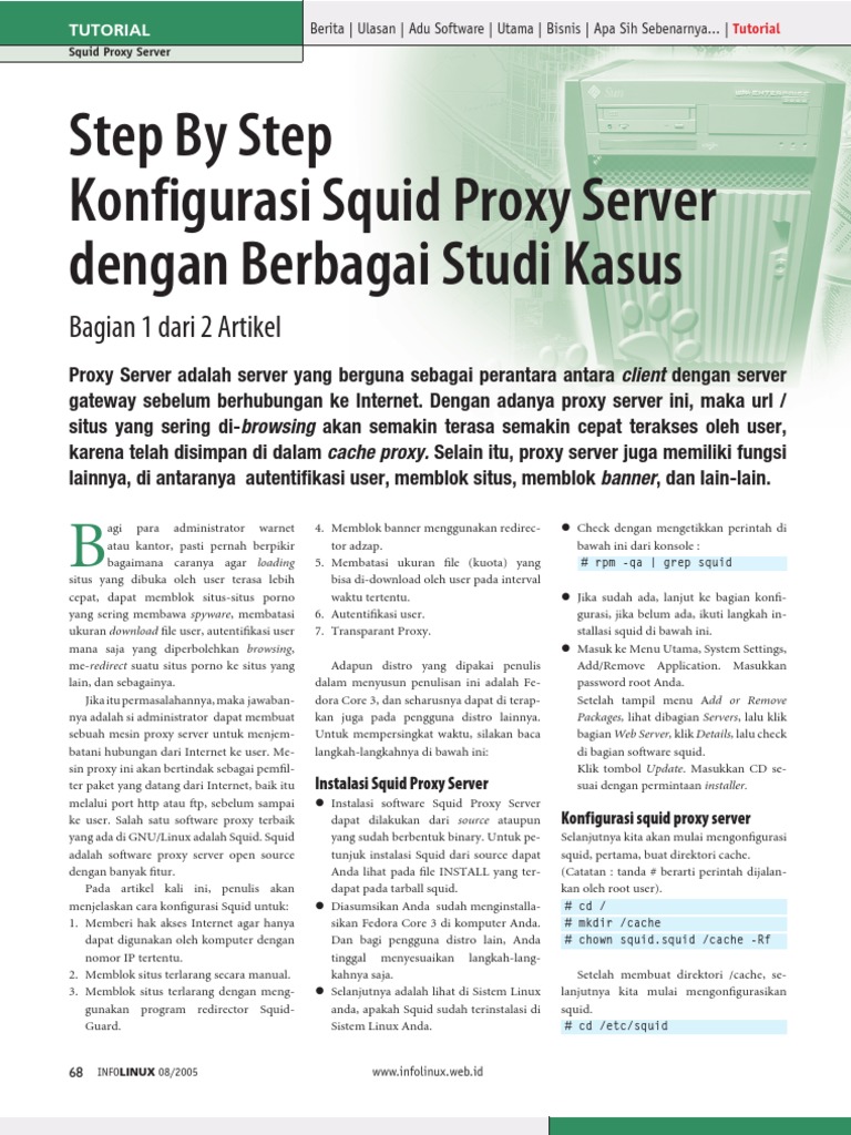 Step by Step Konfigurasi Squid Proxy Server Dengan Berbagai Studi ... | PDF