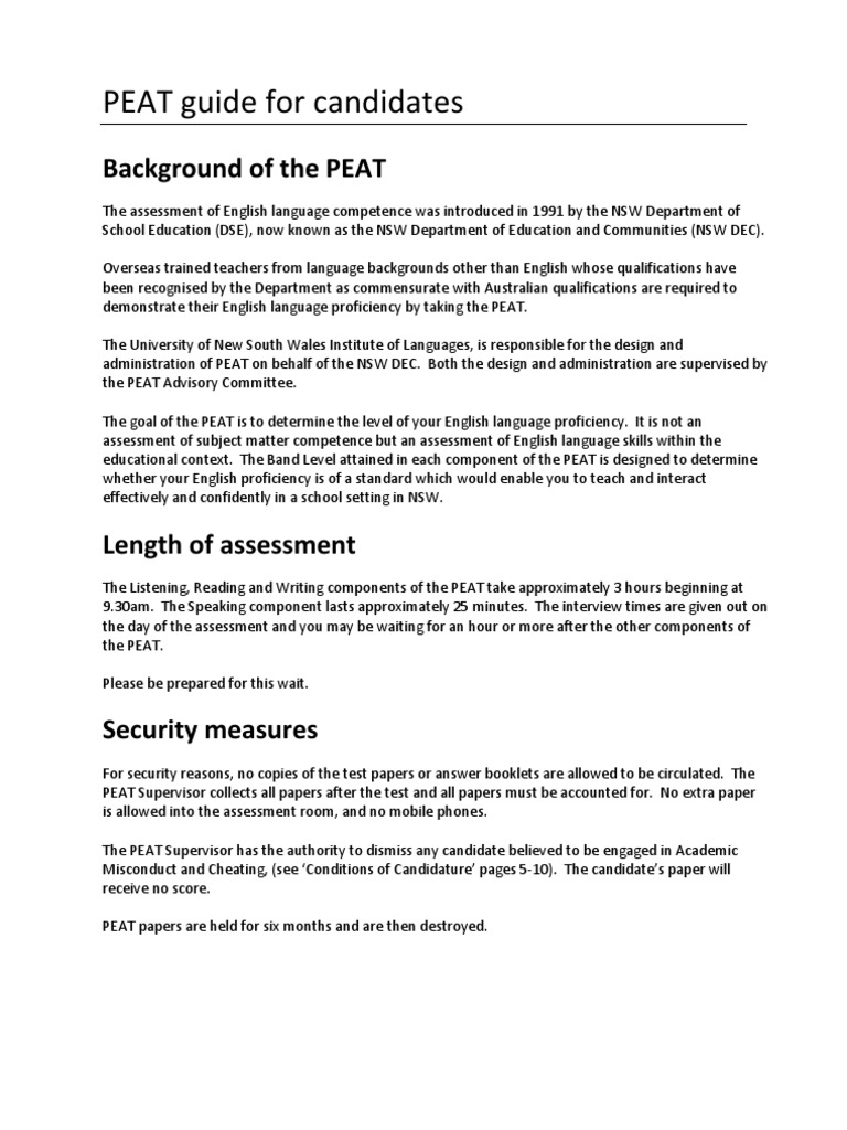 PEAT Exam Guide for Candidates | PDF | Question | Multiple Choice