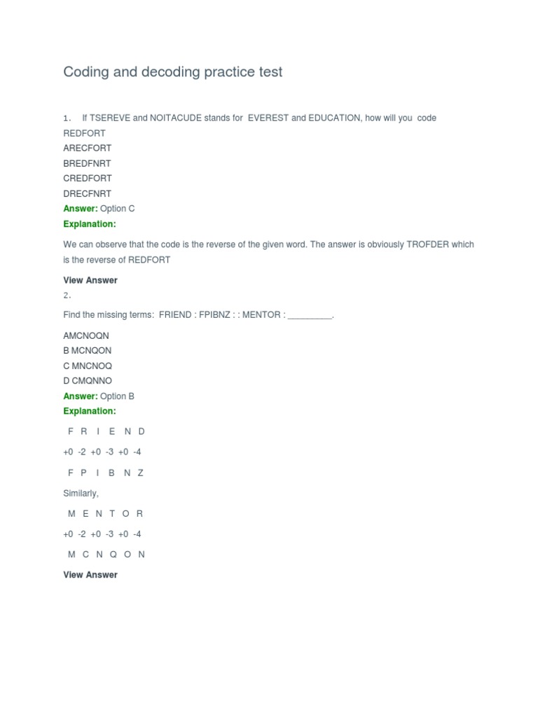 Coding and Decoding Practice Test | PDF