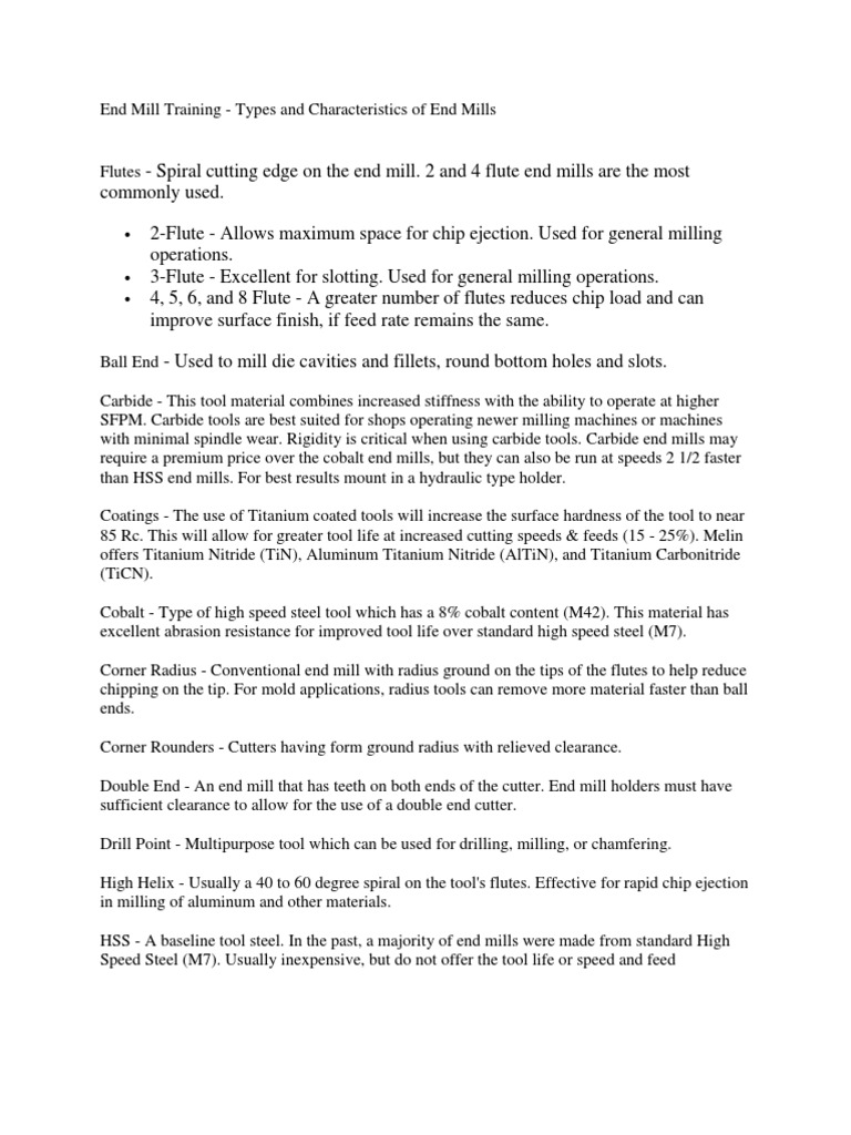 End Mill Training Pdf Industrial Processes Metalworking