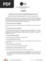 Aviso Abertura Concurso Externo Professor Bibiliotecario 2013-14