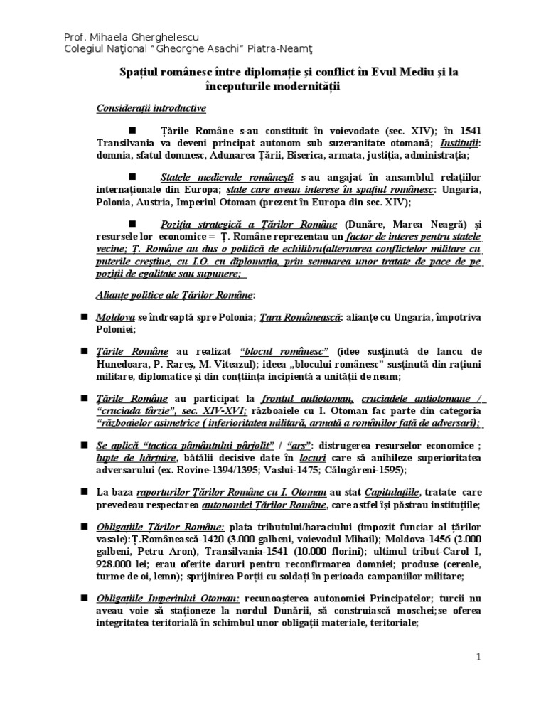 7 Spatiul Romanesc Intre Diplomatie Si Conflict | PDF