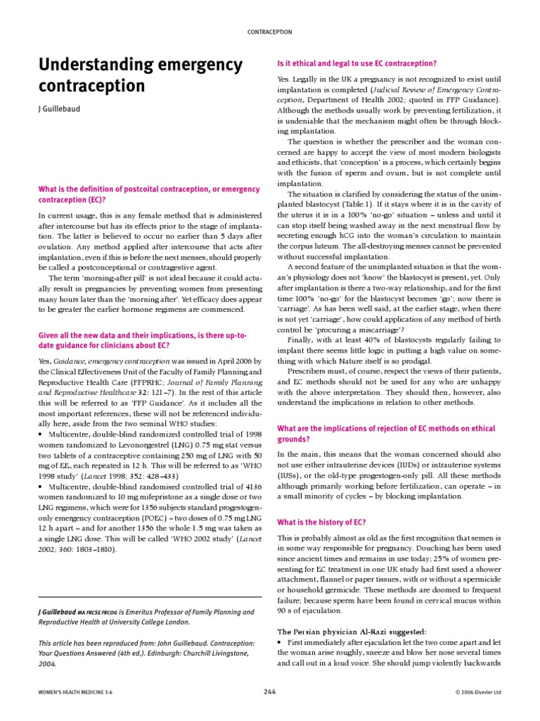2006 Understanding Emergency Contraception | PDF | Birth Control ...