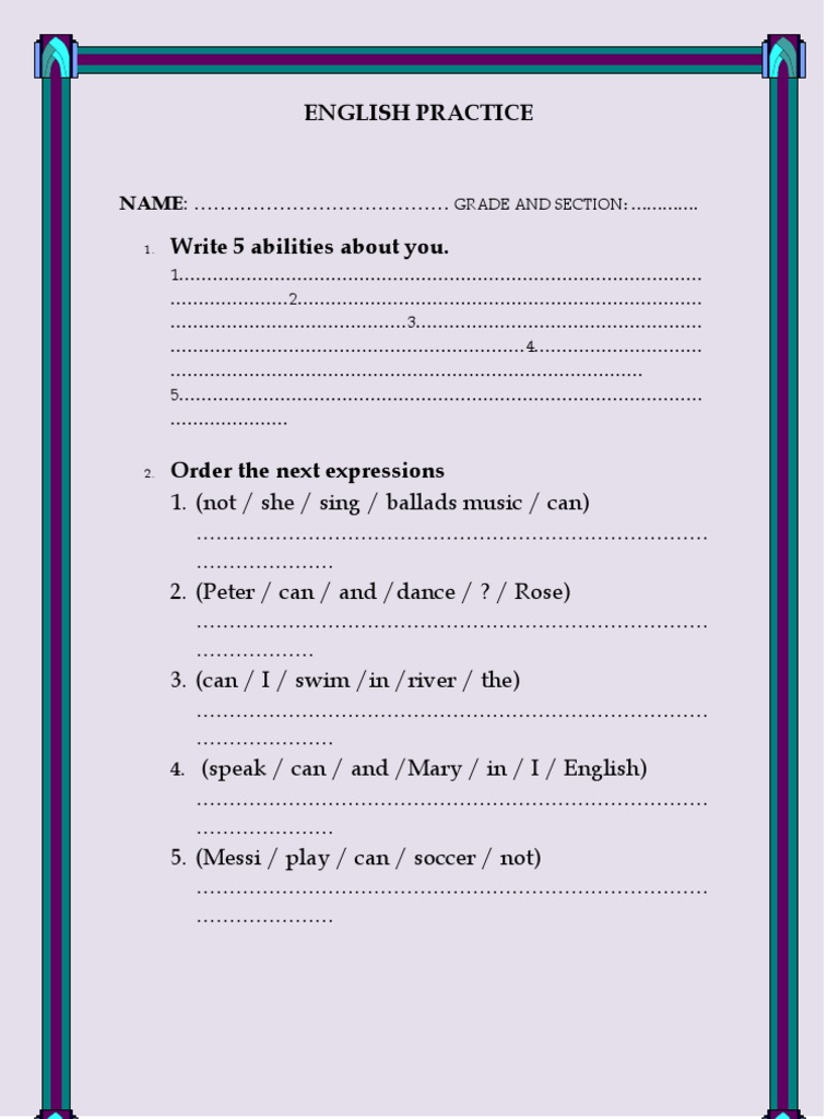 English Practice Worksheet for Students | PDF