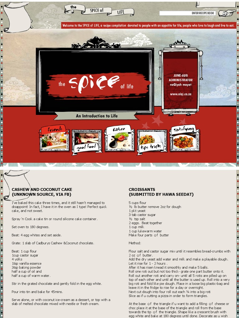 Spice of Life Recipes PDF PDF Cakes Salad