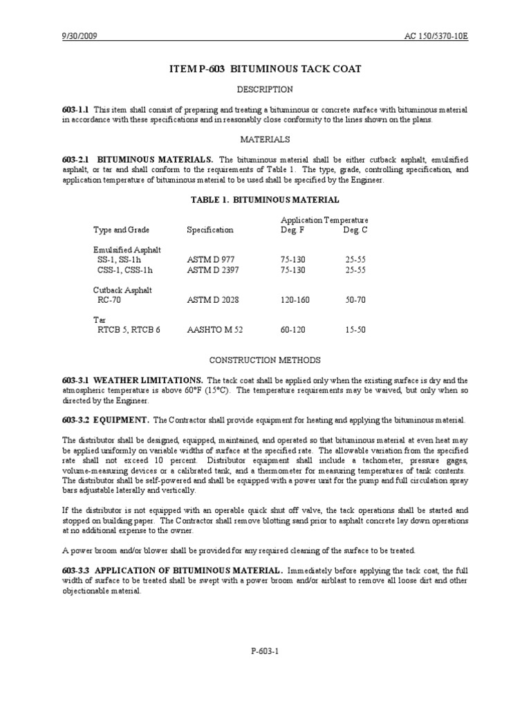 Bituminous Tack Coat Asphalt Specification (Technical Standard)