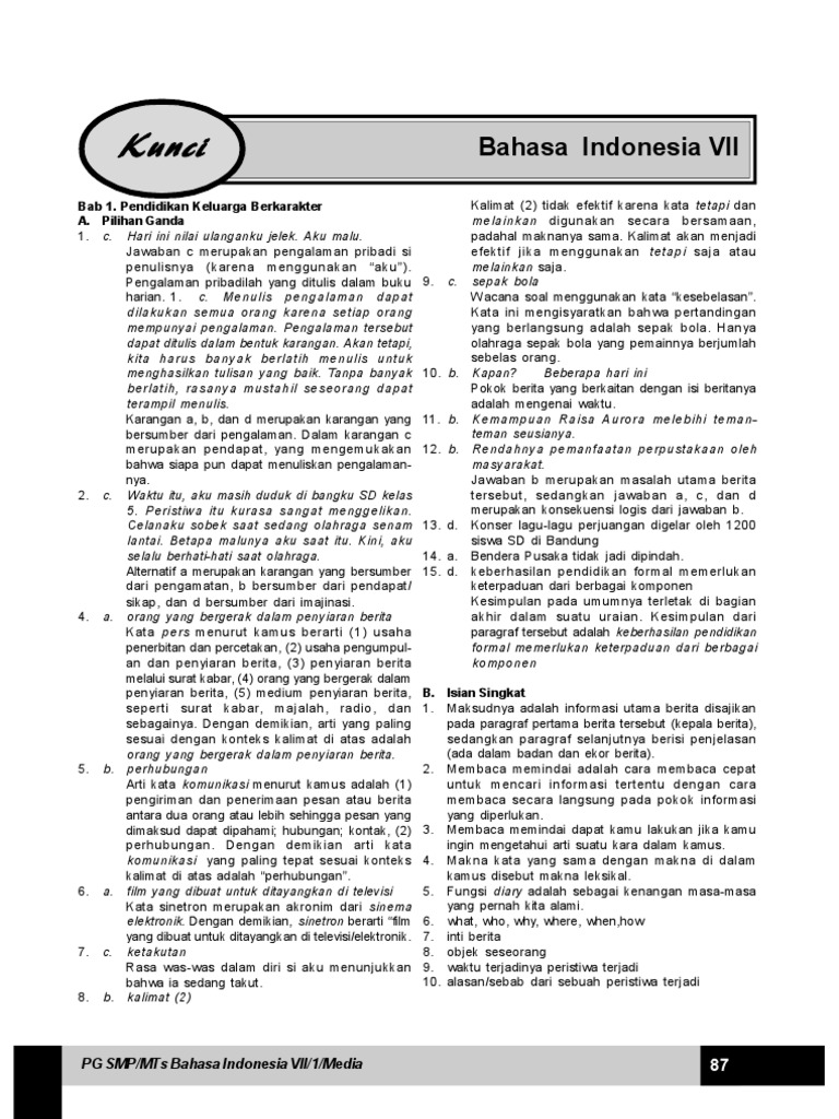Kunci Jawaban Bahasa Indonesia Kelas 7 Pdf