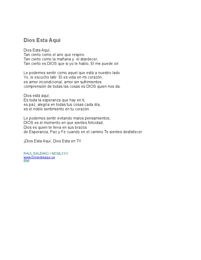 Dios Esta Aqui Letra PDF